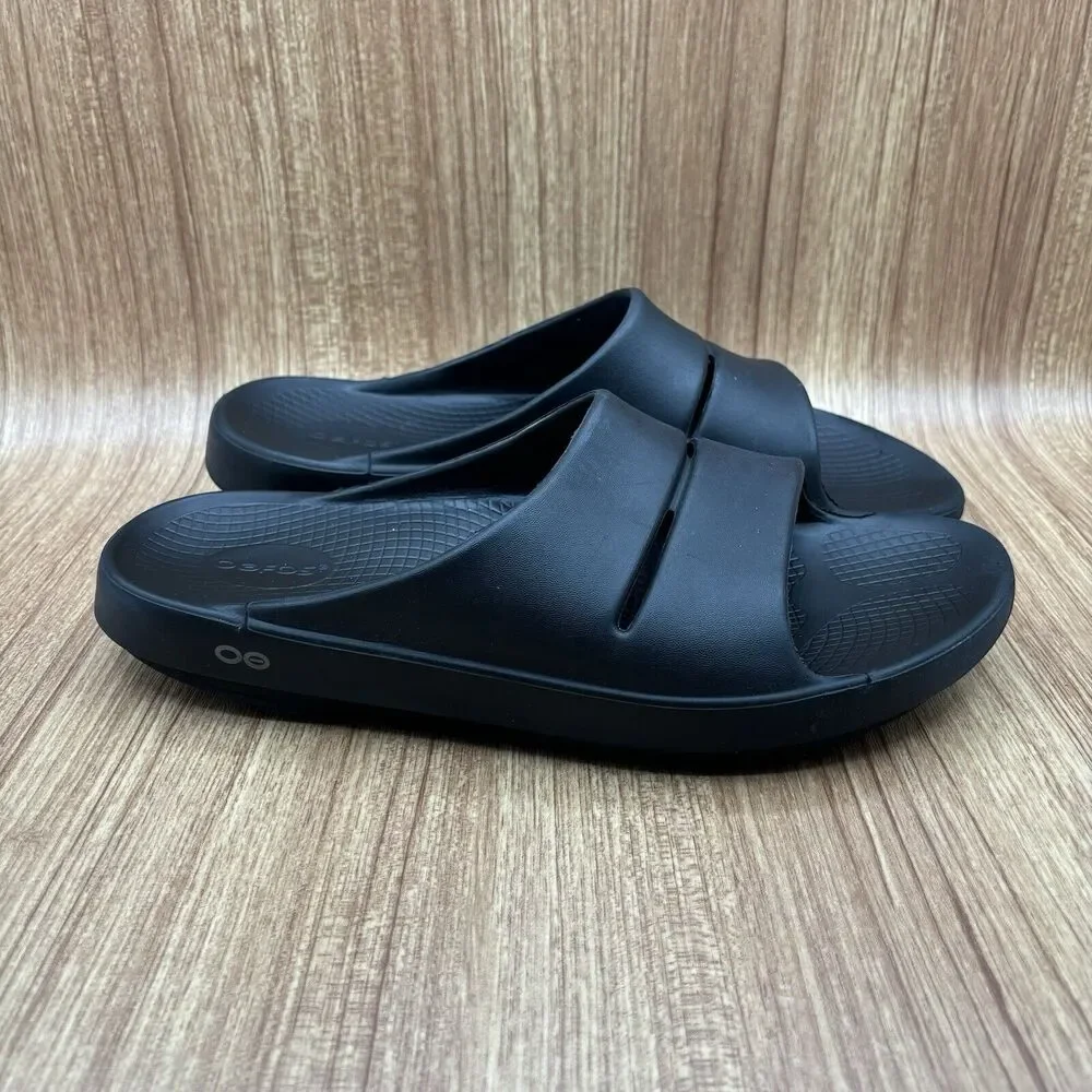 OOFOS OOahh Slide Sandals Eu 45 Black Lightweight Recovery Shoe Size‎ Men's 12